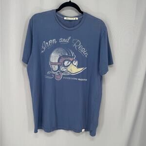 Huckberry Iron & Resin Shirt Mens Large Blue Freedom Riders Motorcycle Graphic